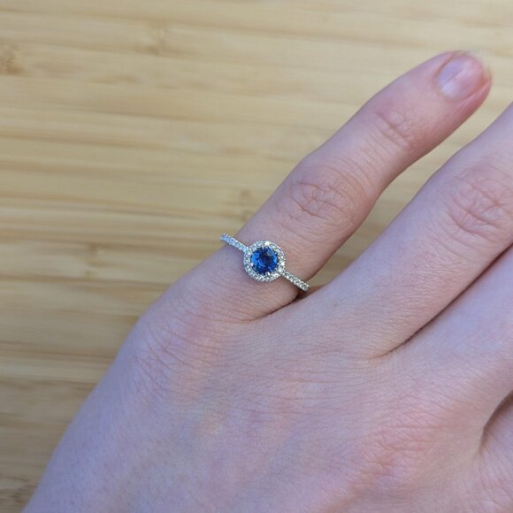 Blue Sapphire Ring in Solid 14K Gold with Natural Diamond Accents - Picture 3 of 7